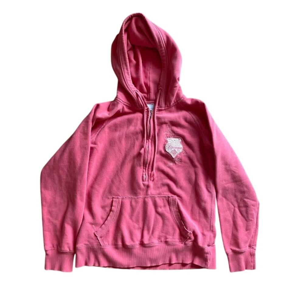 Camp David Vintage Wash Pink 1/4 Zip Hoodie Shabby Chic Size